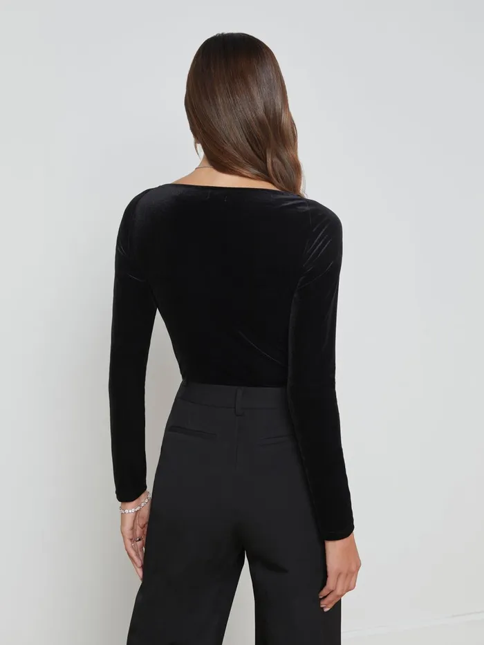 L039Agence Blouses and Tops Women Winona Velvet Bodysuit Black L039Agence Blouses and Tops Women Winona Velvet Bodysuit Black