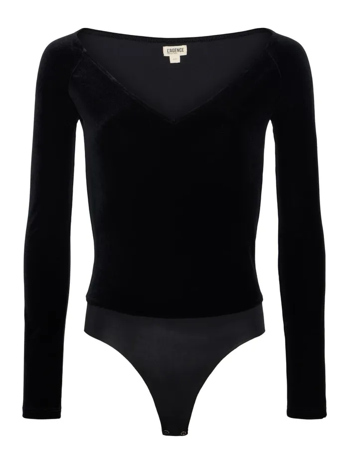 L039Agence Blouses and Tops Women Winona Velvet Bodysuit Black L039Agence Blouses and Tops Women Winona Velvet Bodysuit Black