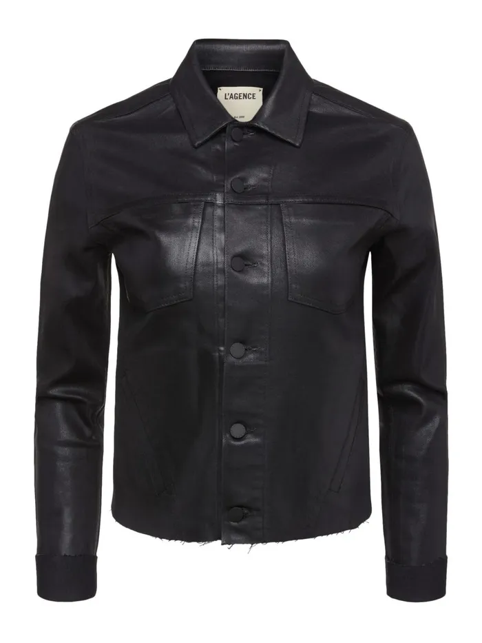 L039Agence Coated Denim Women Janelle Coated Denim Jacket Saturated Black Coated L039Agence Coated Denim Women Janelle Coated Denim Jacket Saturated Black Coated