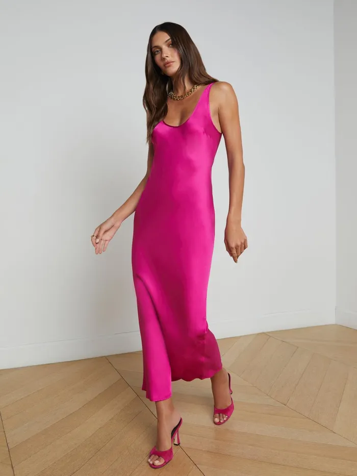 L039Agence Dresses and Jumpsuits Women Akiya Satin Maxi Dress Light Ruby L039Agence Dresses and Jumpsuits Women Akiya Satin Maxi Dress Light Ruby
