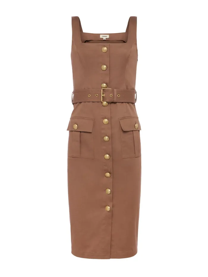 L039Agence Dresses and Jumpsuits Women Idy ButtonFront Dress Chocolate Malt L039Agence Dresses and Jumpsuits Women Idy ButtonFront Dress Chocolate Malt