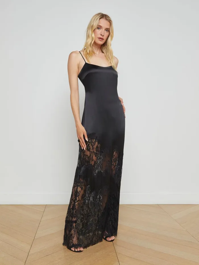 L039Agence Dresses and Jumpsuits Women Silvana Silk Lace Gown Black