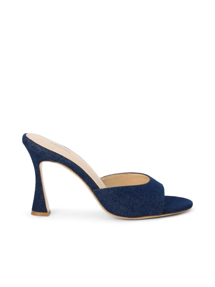 L039Agence Heels Women Avery Denim PeepToe Mule Dark Blue Denim