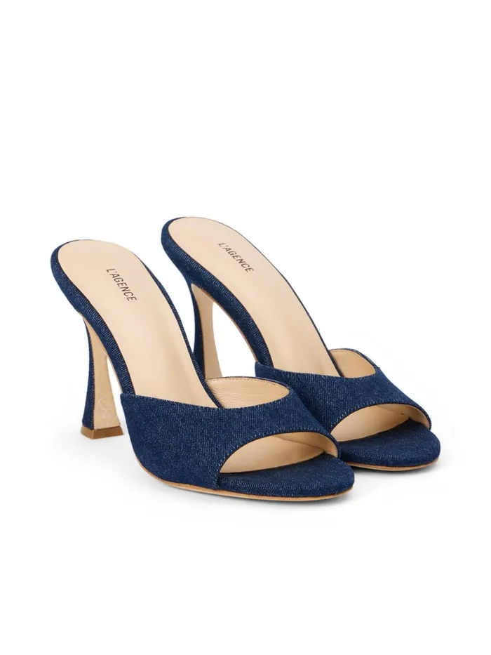 L039Agence Heels Women Avery Denim PeepToe Mule Dark Blue Denim