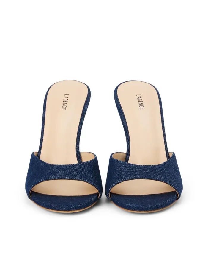 L039Agence Heels Women Avery Denim PeepToe Mule Dark Blue Denim