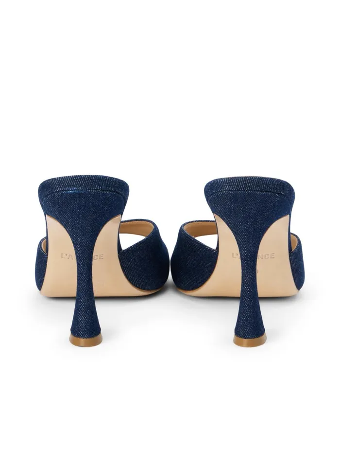 L039Agence Heels Women Avery Denim PeepToe Mule Dark Blue Denim