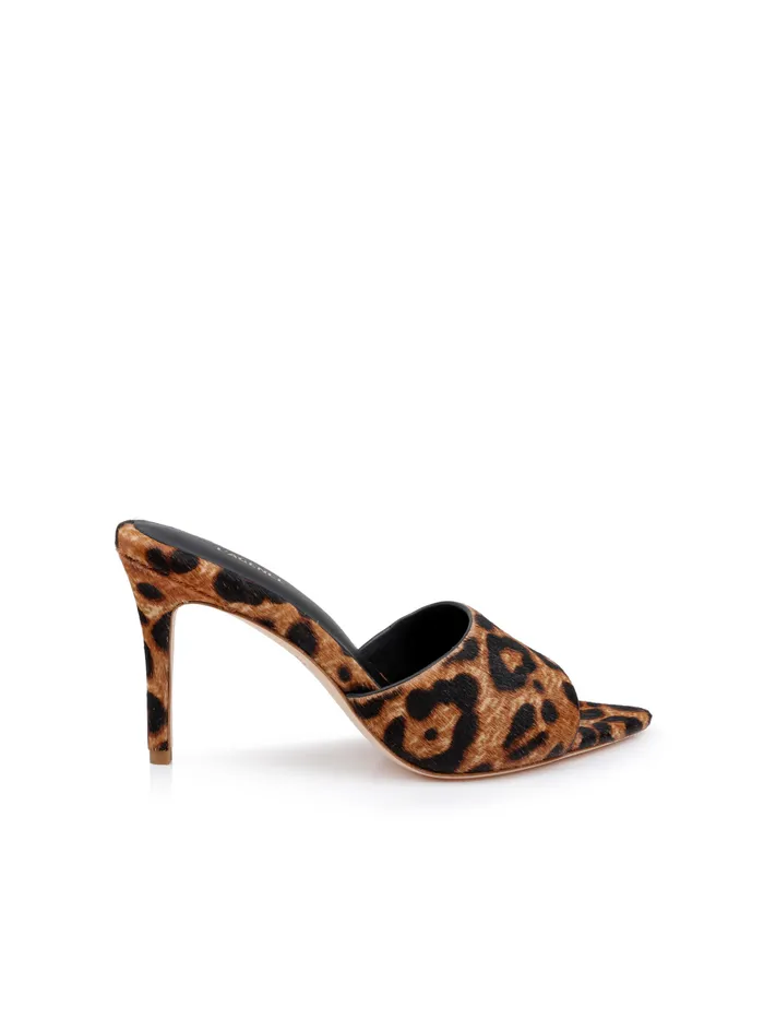 L039Agence Heels Women Lolita Leather OpenToe Mule Natural Leopard Hair