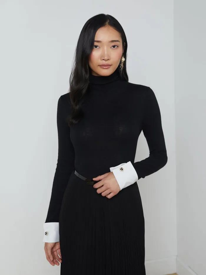 L039Agence Knitwear Women Flora Poplin Cuff Turtleneck Blackwhite