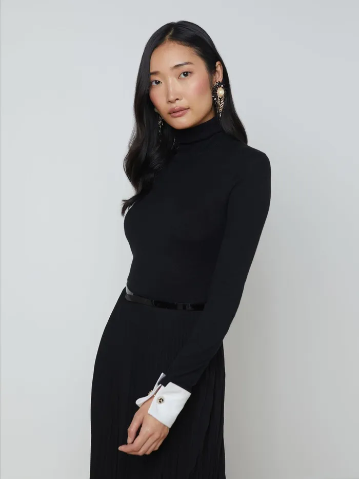L039Agence Knitwear Women Flora Poplin Cuff Turtleneck Blackwhite L039Agence Knitwear Women Flora Poplin Cuff Turtleneck Blackwhite