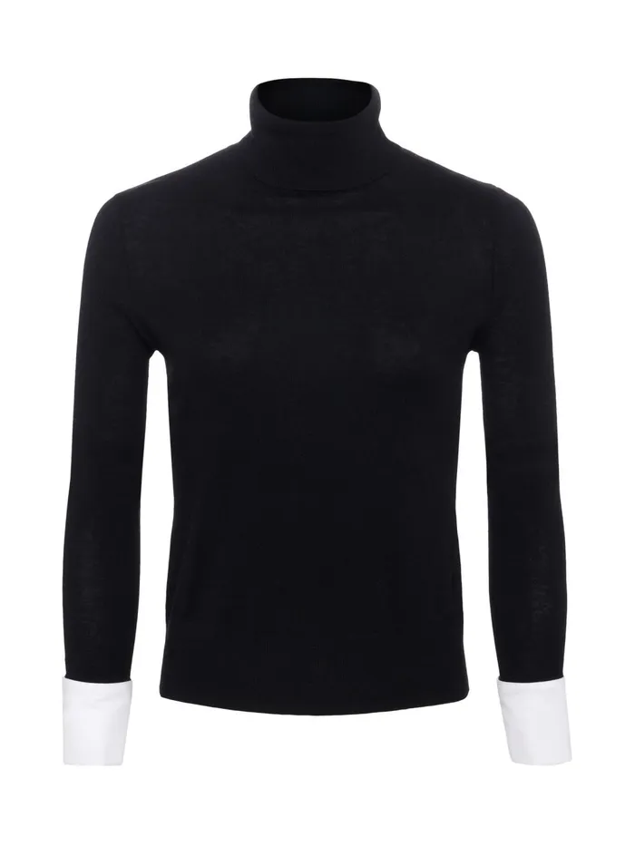 L039Agence Knitwear Women Flora Poplin Cuff Turtleneck Blackwhite L039Agence Knitwear Women Flora Poplin Cuff Turtleneck Blackwhite