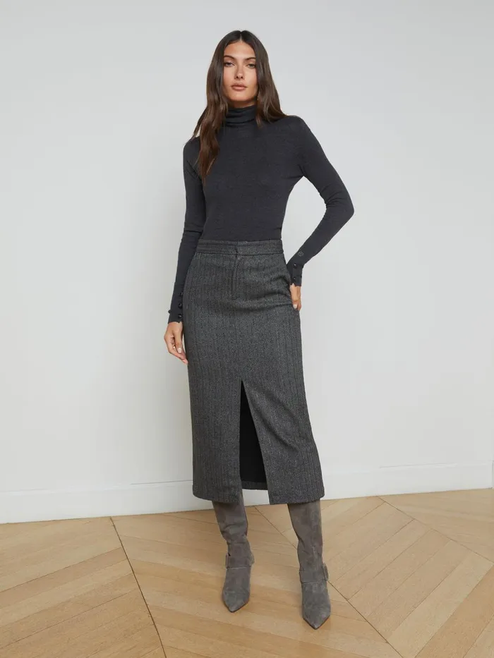 L039Agence Matching Sets Women Madonna Pinstriped Midi Skirt Grey Herringbone