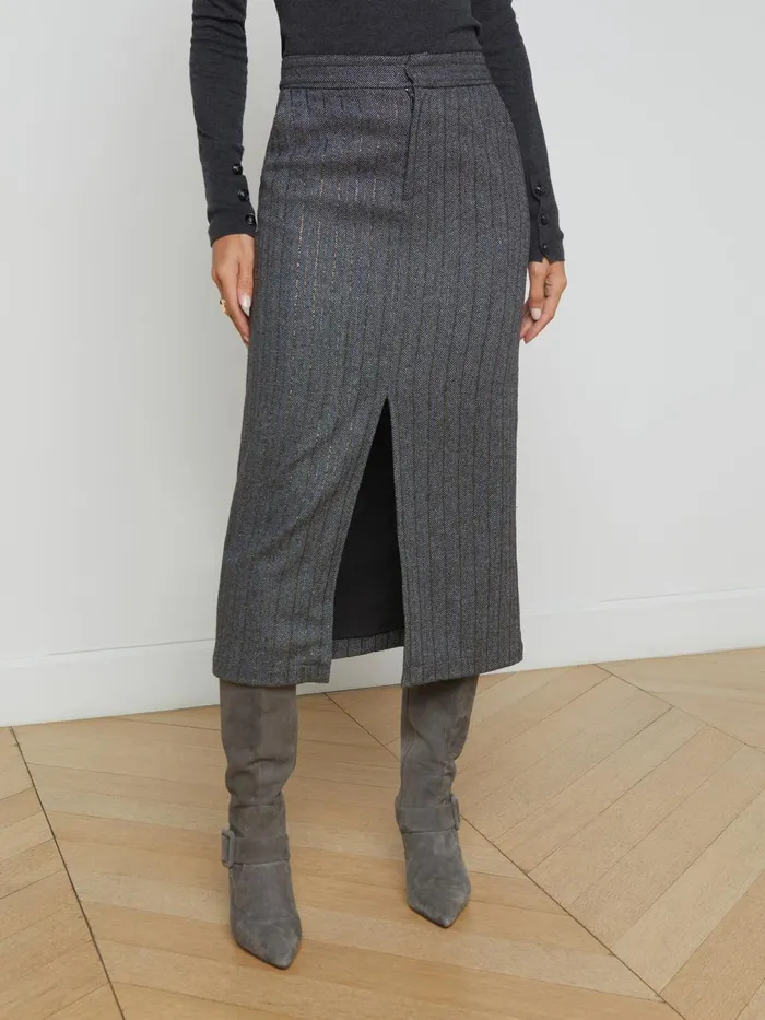 L039Agence Matching Sets Women Madonna Pinstriped Midi Skirt Grey Herringbone L039Agence Matching Sets Women Madonna Pinstriped Midi Skirt Grey Herringbone