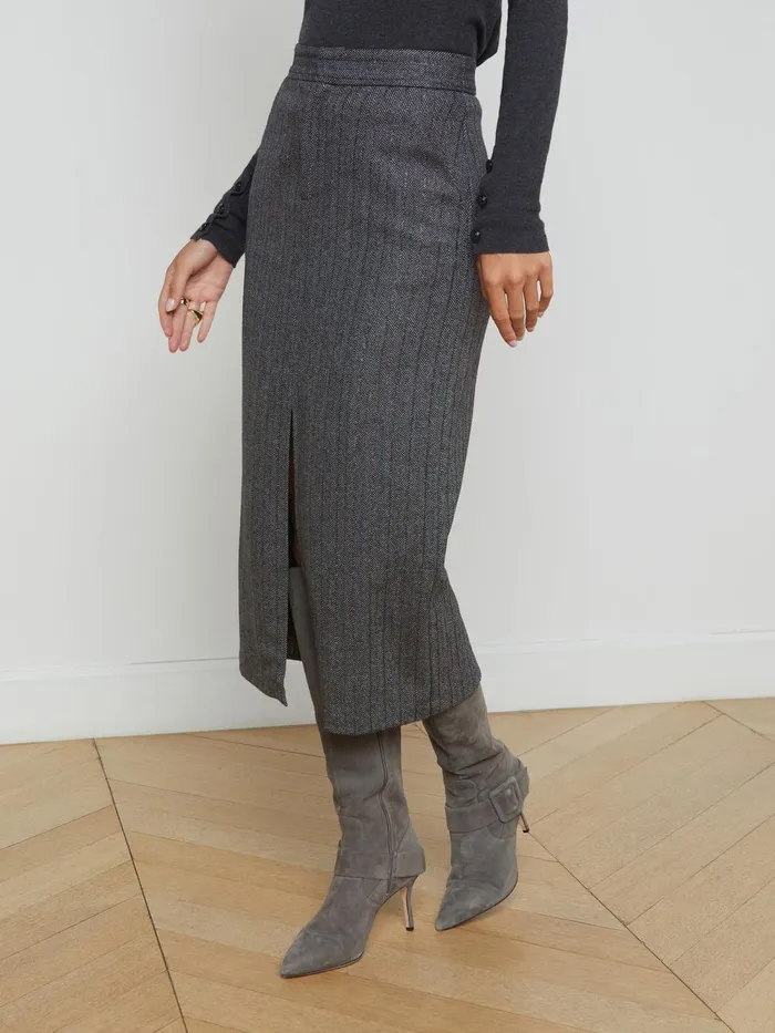 L039Agence Matching Sets Women Madonna Pinstriped Midi Skirt Grey Herringbone L039Agence Matching Sets Women Madonna Pinstriped Midi Skirt Grey Herringbone