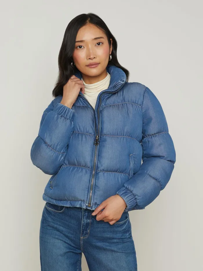 L039Agence Outerwear Women Stowe Denim Down Puffer Jacket Medium Wash