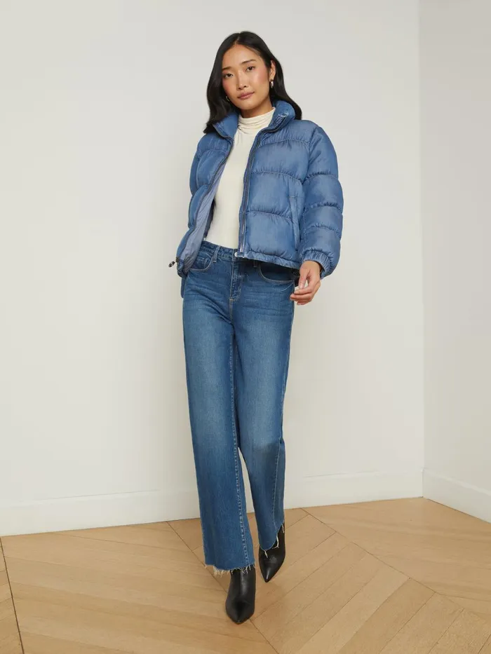 L039Agence Outerwear Women Stowe Denim Down Puffer Jacket Medium Wash L039Agence Outerwear Women Stowe Denim Down Puffer Jacket Medium Wash