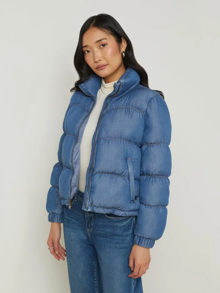 L039Agence Outerwear Women Stowe Denim Down Puffer Jacket Medium Wash L039Agence Outerwear Women Stowe Denim Down Puffer Jacket Medium Wash