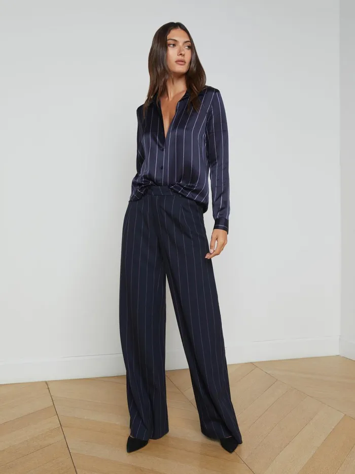 L039Agence Pants Women Allanah Pinstriped Trouser Midnightlight Purple Pinstripe