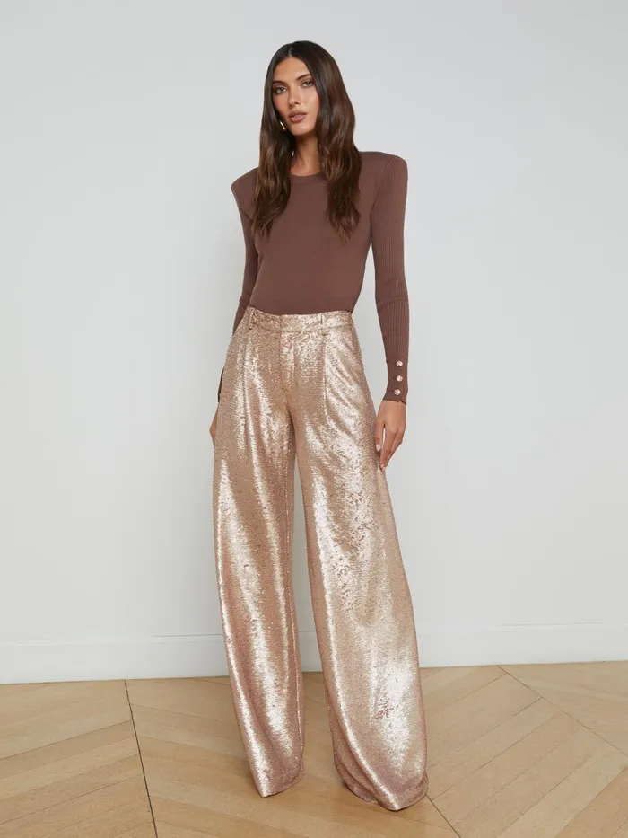 L039Agence Pants Women Allanah Sequin Trouser Beige Sequin