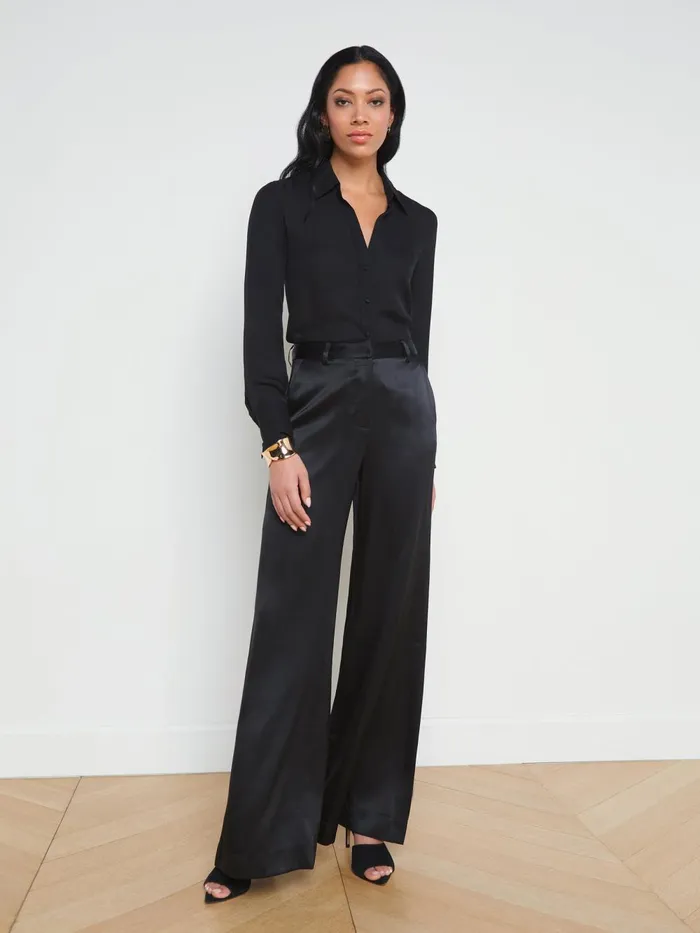 L039Agence Pants Women Pilar Silk WideLeg Pant Black Silk