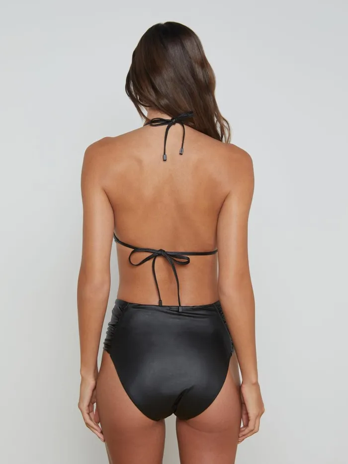 L039Agence Swimwear Women Annabelle Faux Leather Bikini Top Black