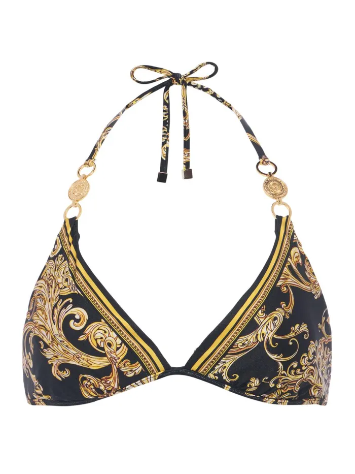 L039Agence Swimwear Women Annabelle Triangle Bikini Top Blackgold Barocco Swirl