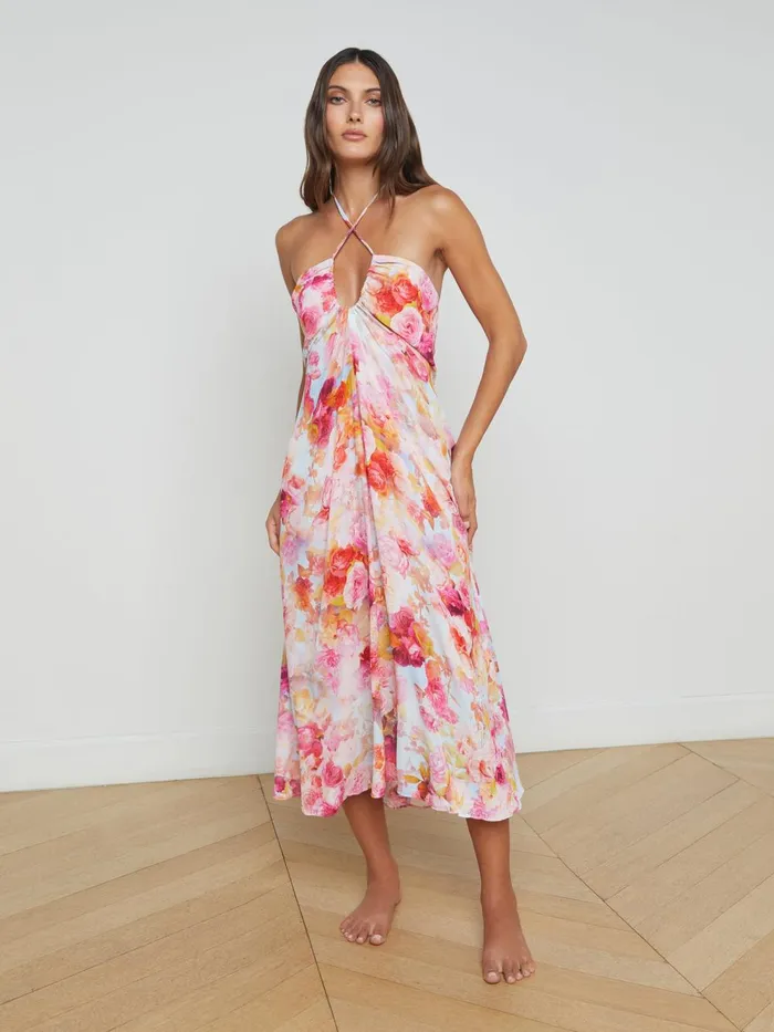 L039Agence Swimwear Women Cheri Midi Dress Multi Soft Cloud Floral