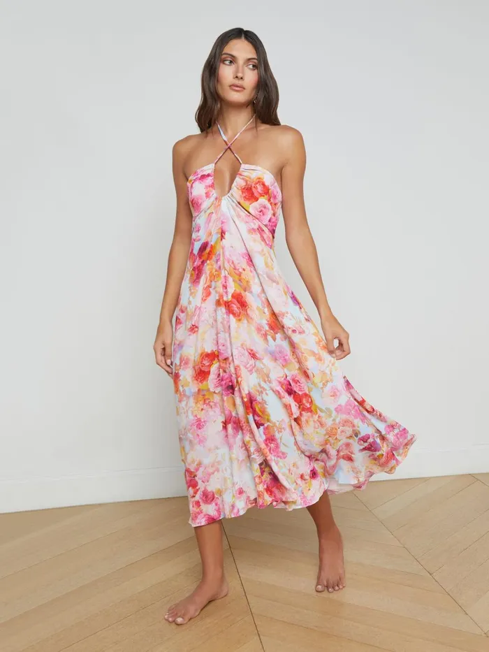 L039Agence Swimwear Women Cheri Midi Dress Multi Soft Cloud Floral L039Agence Swimwear Women Cheri Midi Dress Multi Soft Cloud Floral