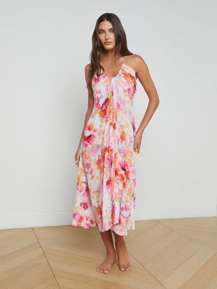 L039Agence Swimwear Women Cheri Midi Dress Multi Soft Cloud Floral L039Agence Swimwear Women Cheri Midi Dress Multi Soft Cloud Floral