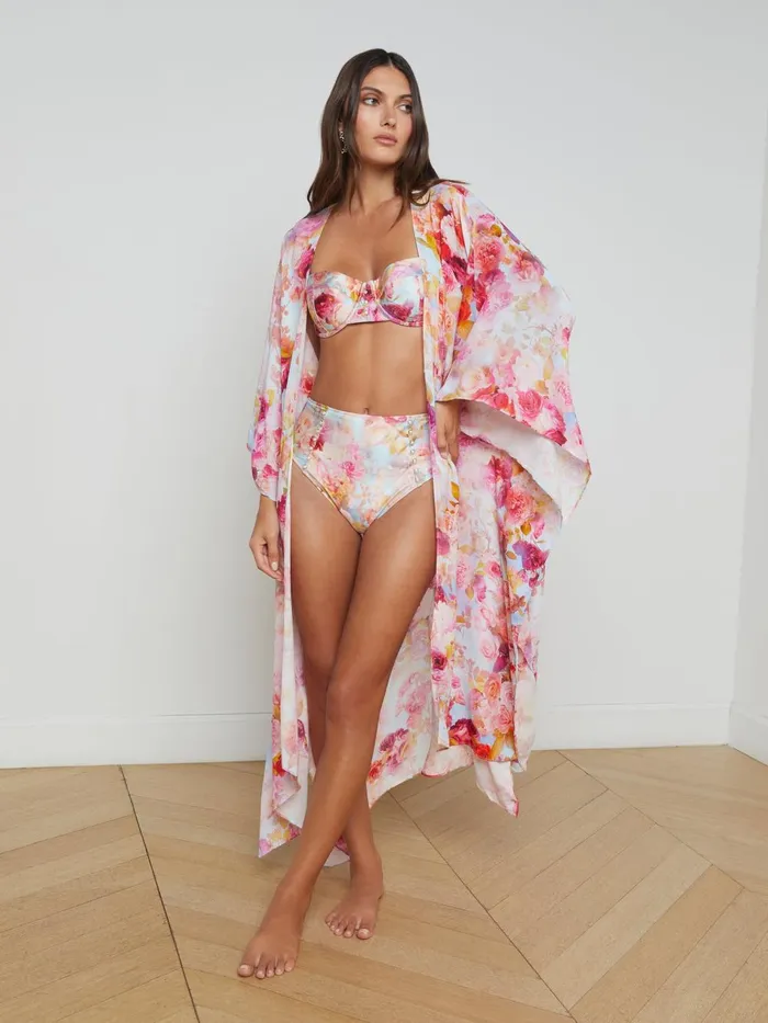 L039Agence Swimwear Women Kara Kimono CoverUp Multi Soft Cloud Floral L039Agence Swimwear Women Kara Kimono CoverUp Multi Soft Cloud Floral