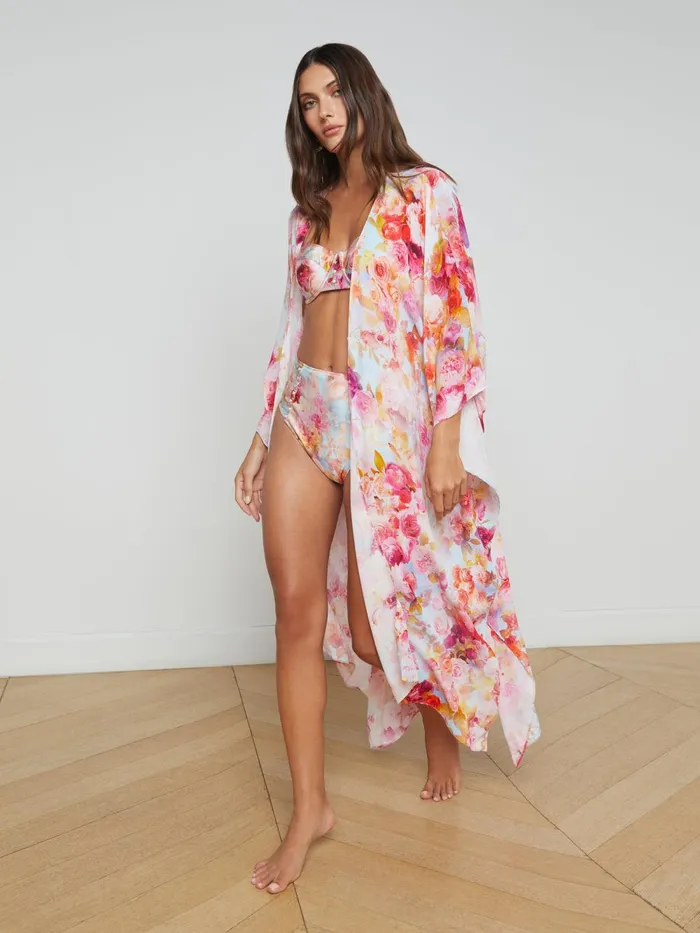 L039Agence Swimwear Women Kara Kimono CoverUp Multi Soft Cloud Floral L039Agence Swimwear Women Kara Kimono CoverUp Multi Soft Cloud Floral