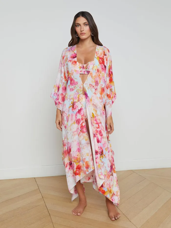 L039Agence Swimwear Women Kara Kimono CoverUp Multi Soft Cloud Floral L039Agence Swimwear Women Kara Kimono CoverUp Multi Soft Cloud Floral