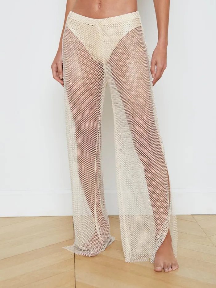 L039Agence Swimwear Women Noemi Mesh CoverUp Pant Champagne L039Agence Swimwear Women Noemi Mesh CoverUp Pant Champagne