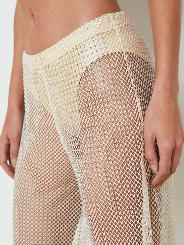 L039Agence Swimwear Women Noemi Mesh CoverUp Pant Champagne L039Agence Swimwear Women Noemi Mesh CoverUp Pant Champagne