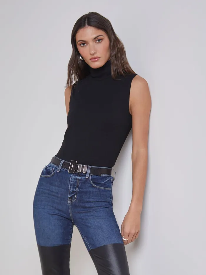 L039Agence Tees Women Ceci Sleeveless Turtleneck Micro Modal Black