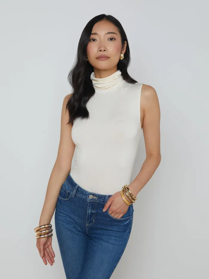 L039Agence Tees Women Ceci Sleeveless Turtleneck Vintage White