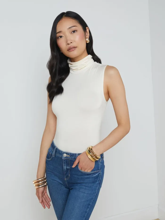 L039Agence Tees Women Ceci Sleeveless Turtleneck Vintage White