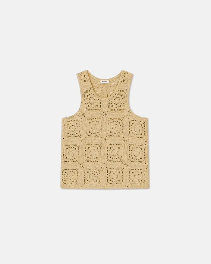 Laco Sale CrochetKnit Cotton Vest Beige Crochet Men Nanushka TShirts and Vests