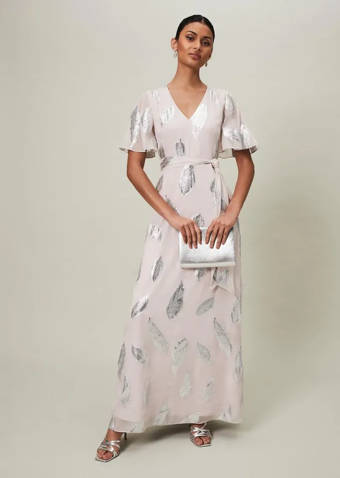 Larah Lurex Feather Jaquard Maxi Dress Misty Mauvesilver Women Phase Eight Dresses