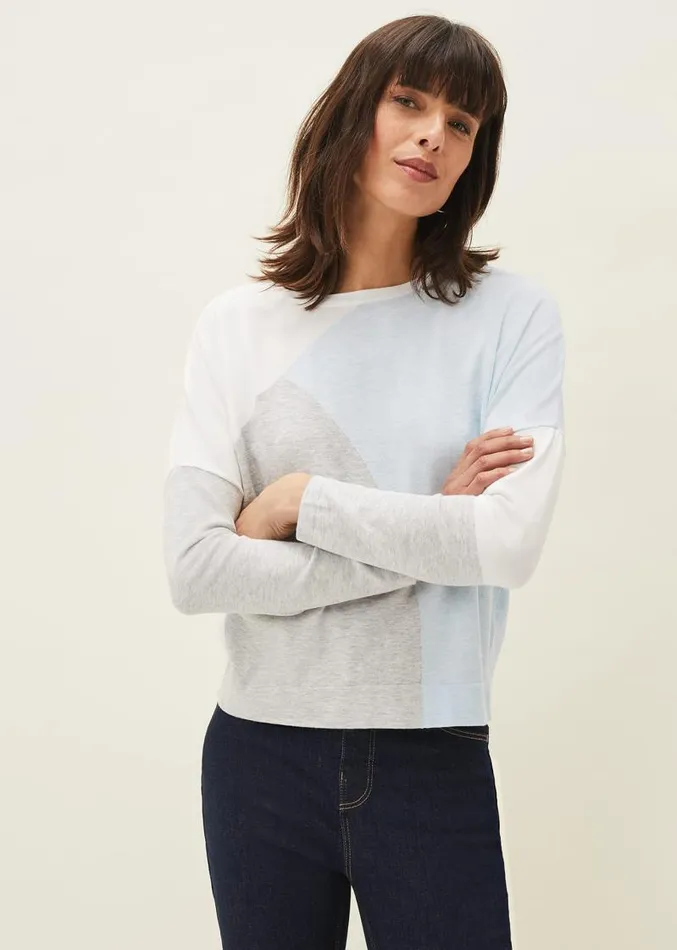 Laura Colourblock Intarsia Jumper Pale Blue Women Phase Eight Knitwear
