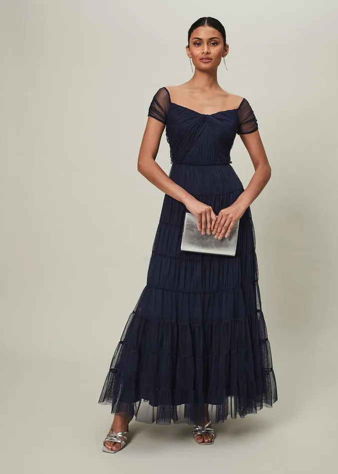 Layla Tulle Tiered Maxi Dress Navy Women Phase Eight Dresses
