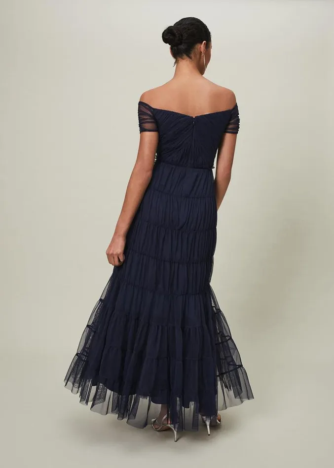 Layla Tulle Tiered Maxi Dress Navy Women Phase Eight Dresses