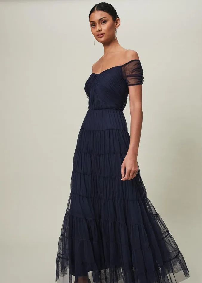 Layla Tulle Tiered Maxi Dress Navy Women Phase Eight Dresses