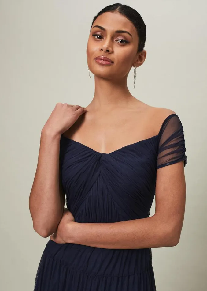 Layla Tulle Tiered Maxi Dress Navy Women Phase Eight Dresses
