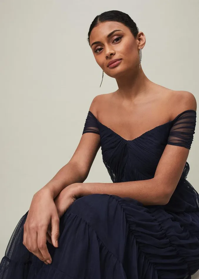Layla Tulle Tiered Maxi Dress Navy Women Phase Eight Dresses