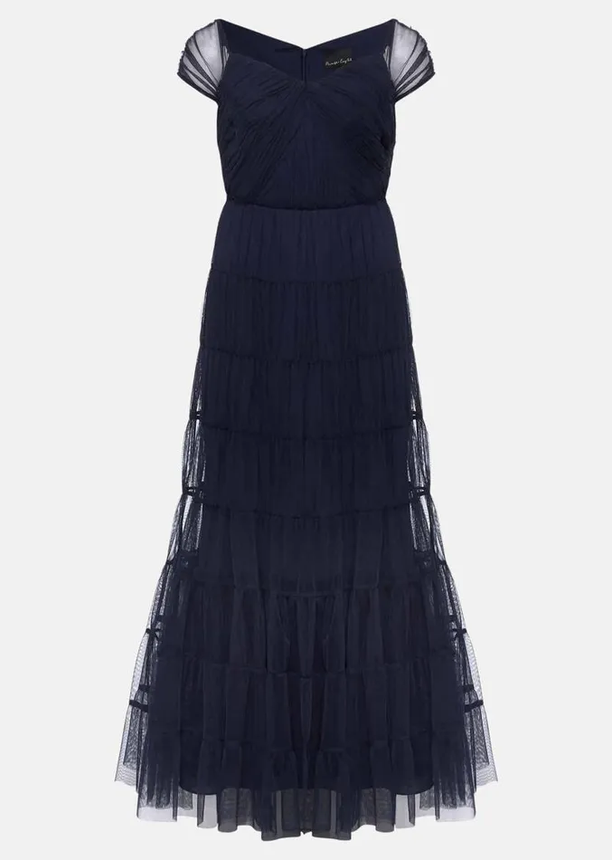 Layla Tulle Tiered Maxi Dress Navy Women Phase Eight Dresses