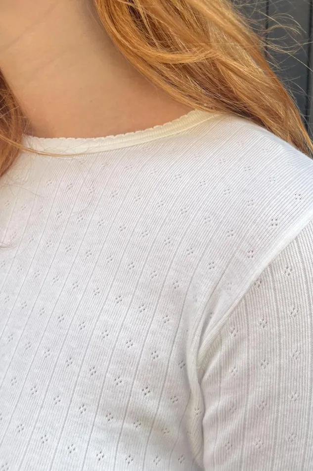 Leah Scallop Eyelet Top Natural White Women Brandy Melville Tops