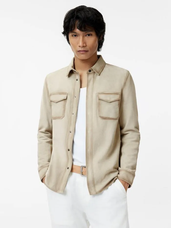 Leather Jackets Men John Varvatos IZZY SHIRT JACKET Mushroom