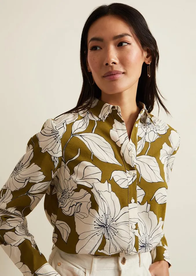 Lena Linear Floral Shirt Olive Women Phase Eight Shirts and Blouses