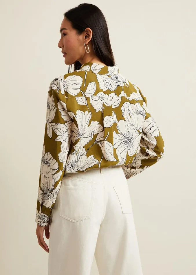 Lena Linear Floral Shirt Olive Women Phase Eight Shirts and Blouses
