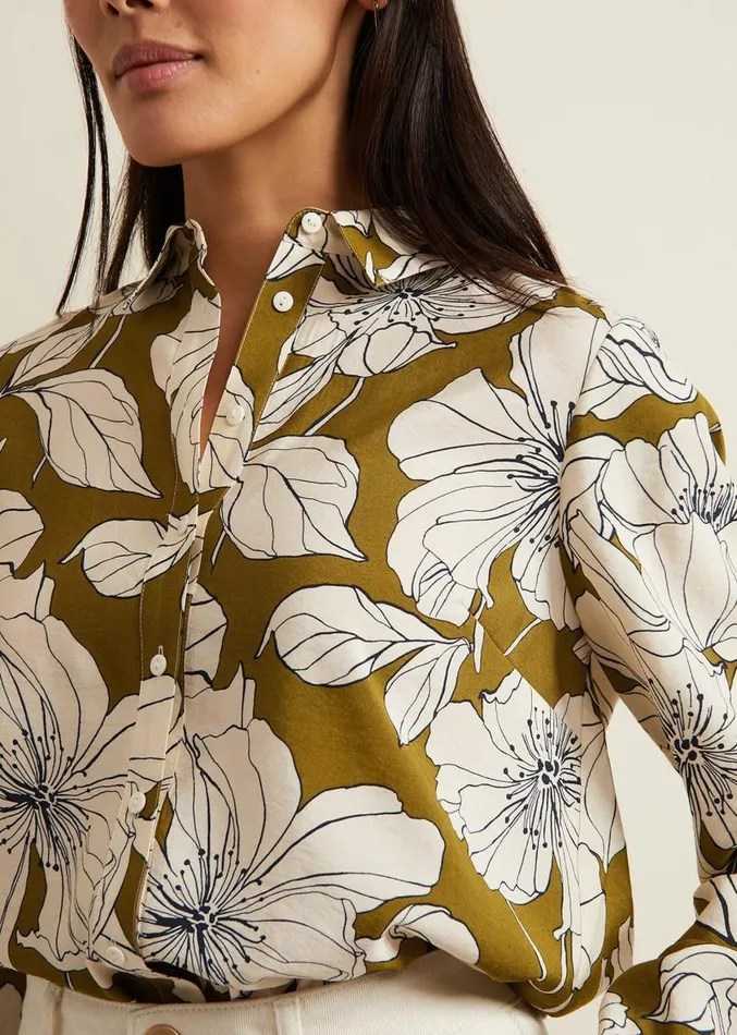 Lena Linear Floral Shirt Olive Women Phase Eight Shirts and Blouses